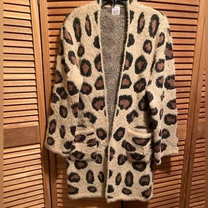 Wanna B Soft & Cozy Leopard Print Long Cardigan/Sweater Coat